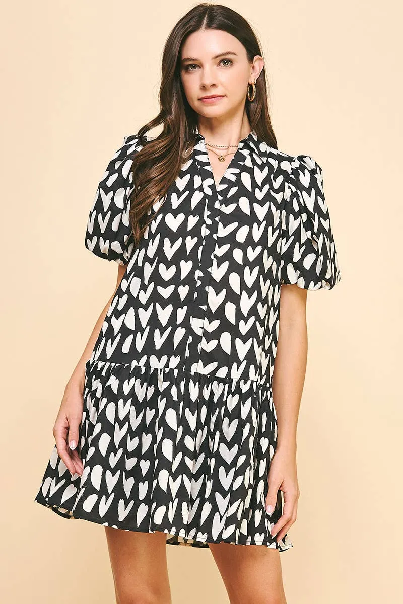 Heart Print Dress in Black