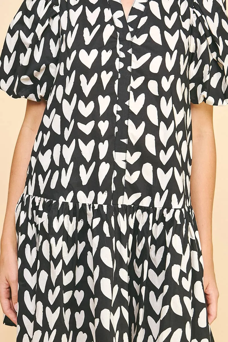 Heart Print Dress in Black