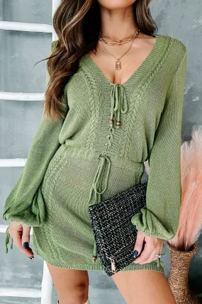 Hidden Feelings Knit Drawstring Waist Dress (Olive)