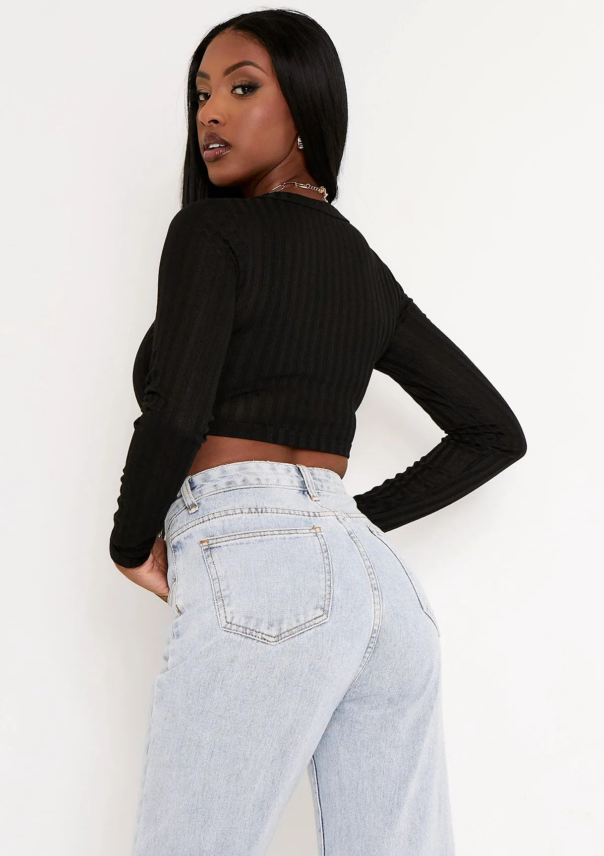Holli Black Sheer Cropped Button Through Cardigan