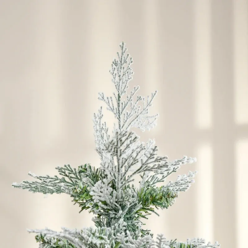 HOMCOM Christmas Tree Pencil Snow Flocked 6' with Realistic Cypress Branches