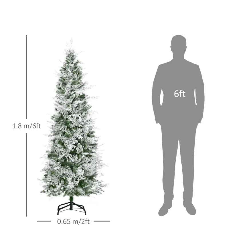 HOMCOM Christmas Tree Pencil Snow Flocked 6' with Realistic Cypress Branches