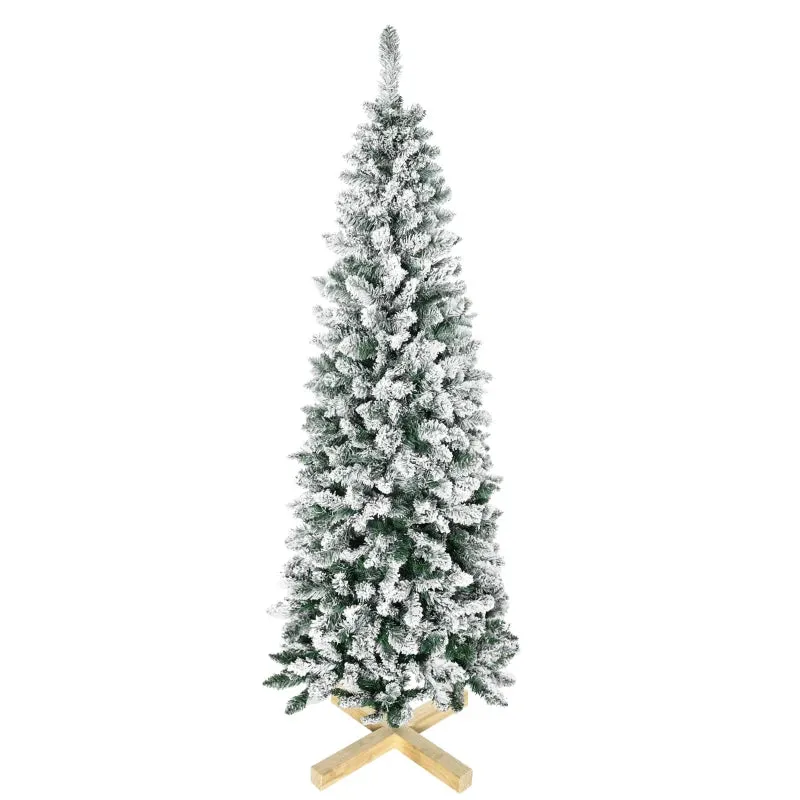 HOMCOM Christmas Tree Snow Flocked Slim 6' with Pinewood Base