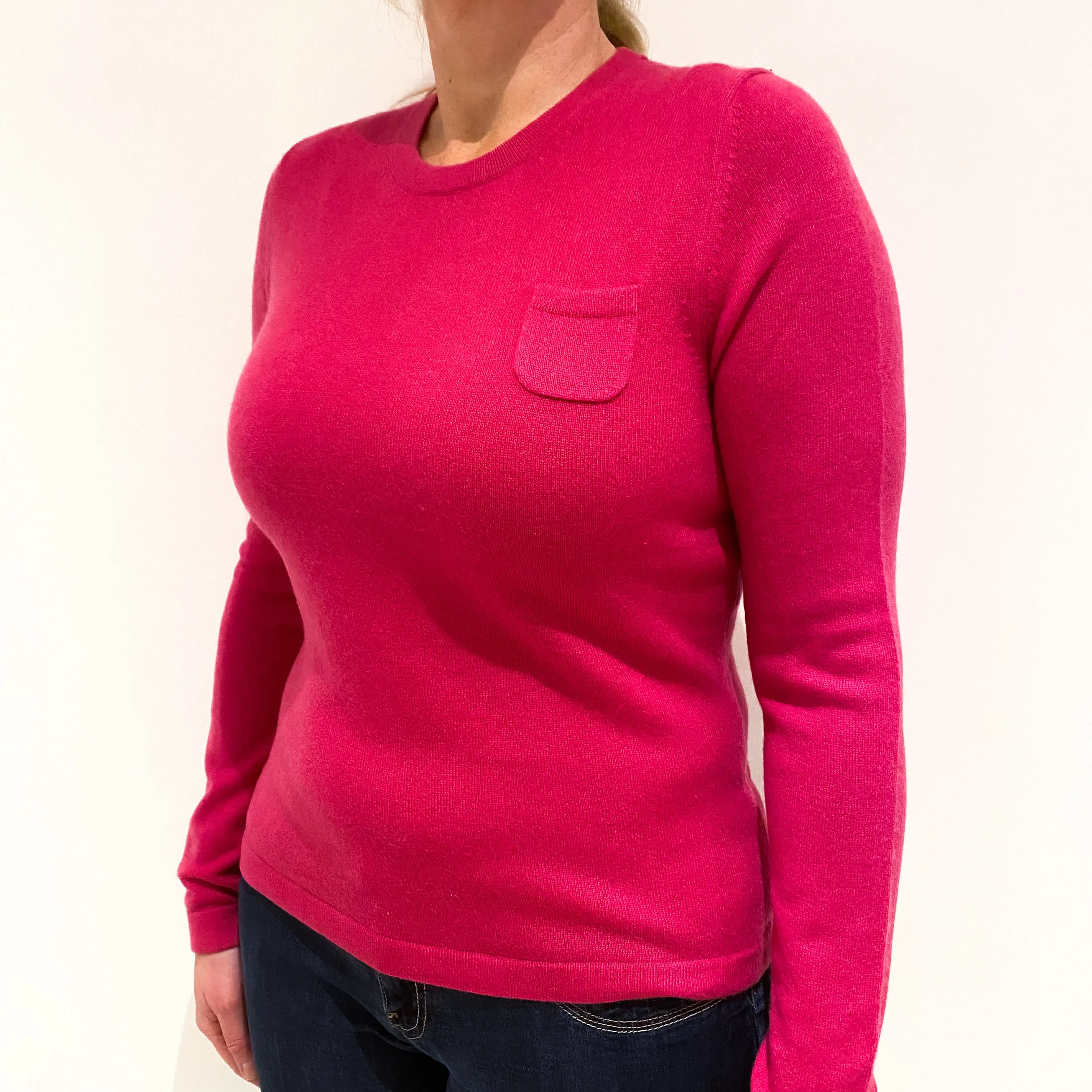 Hot Pink Cashmere Crew Neck Jumper Large