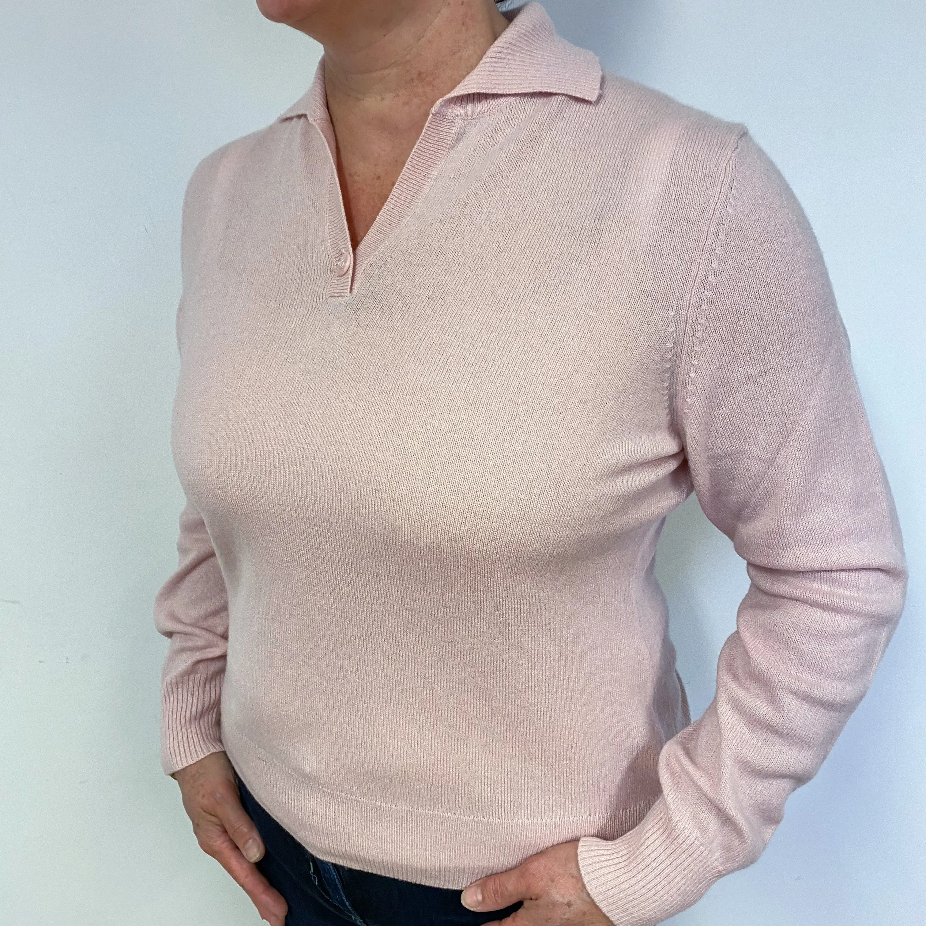 Ice Pink Cashmere V-Neck Jumper Large