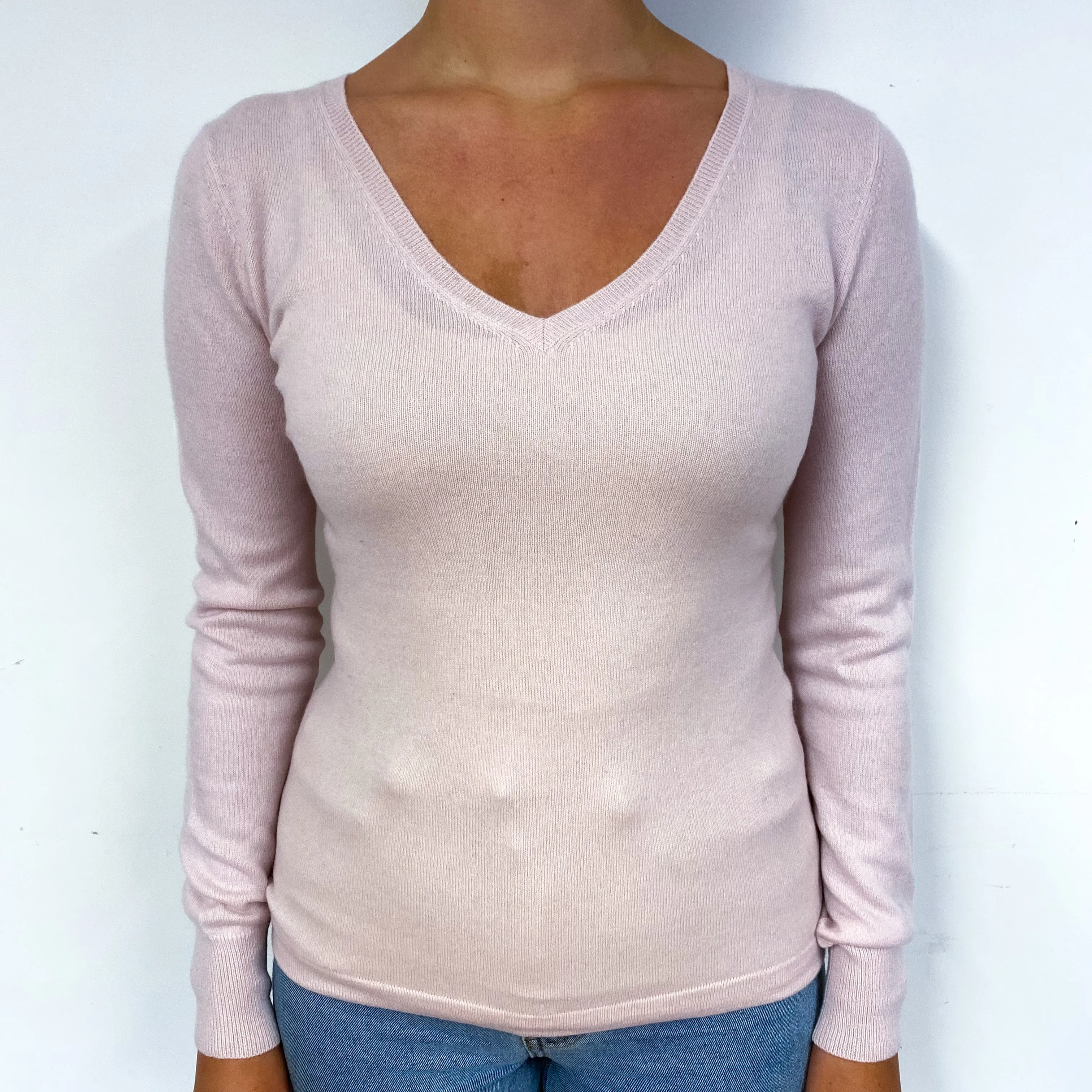 Ice Pink Cashmere V-Neck Jumper Small