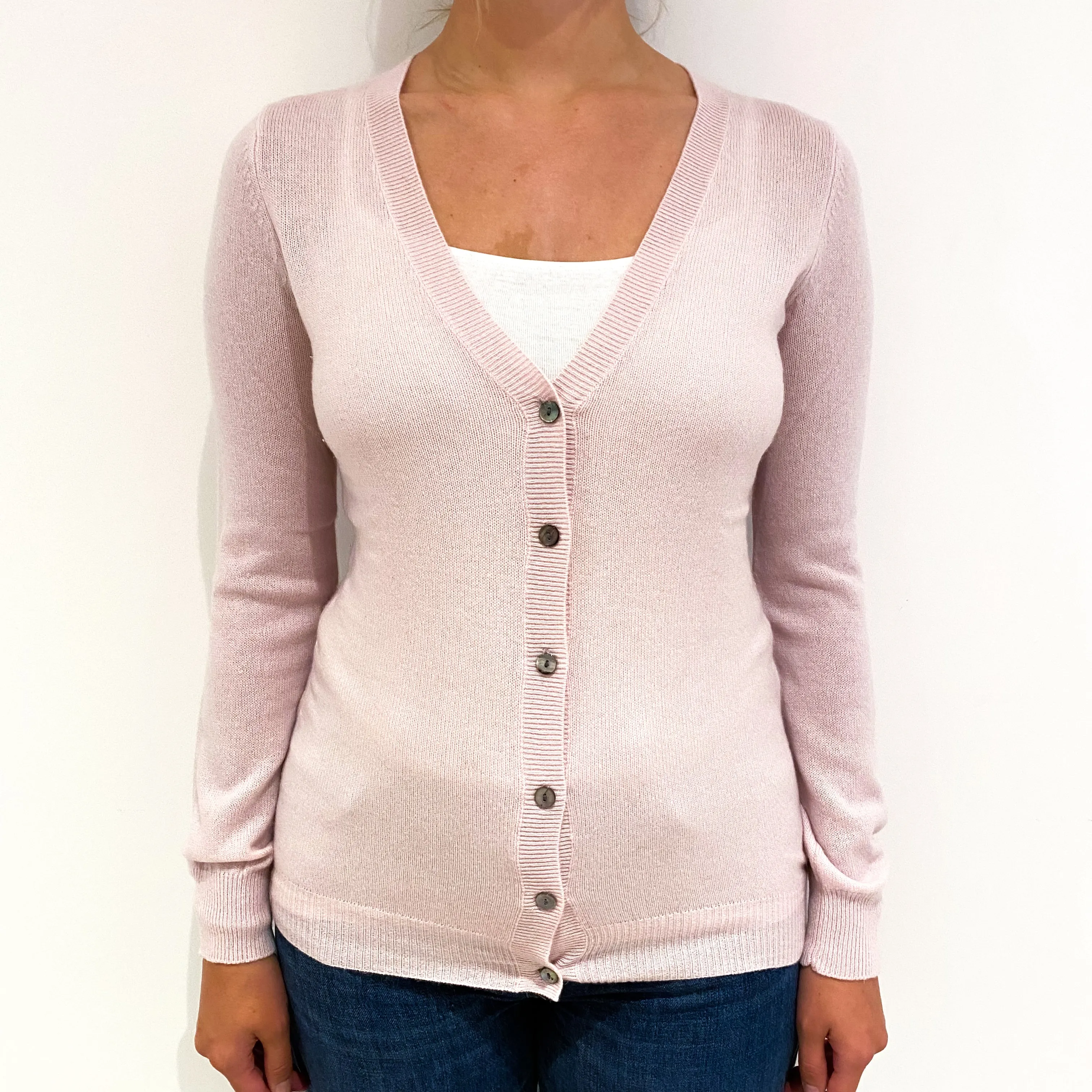 Ice Pink Lightweight Cashmere V-Neck Cardigan Small