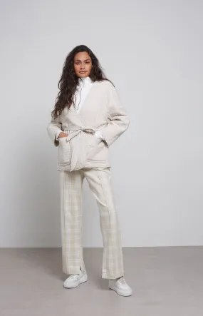 Kimono jacket with V-neck, long sleeves and waistband