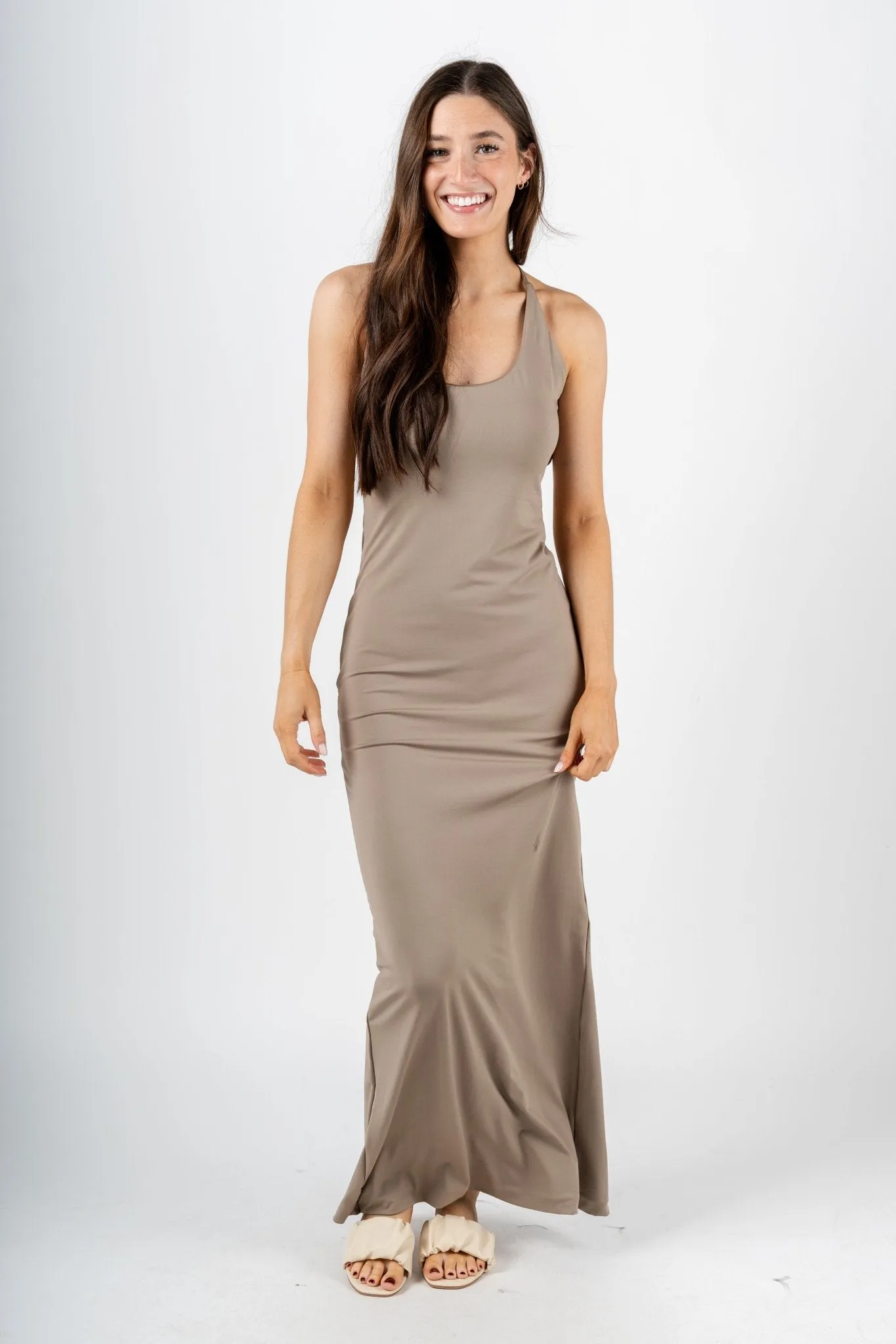 Knit maxi dress taupe