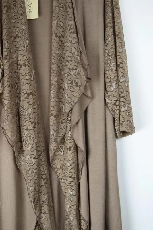 Lady Noiz Lace Drape Layer Long Cardigan - Mocha