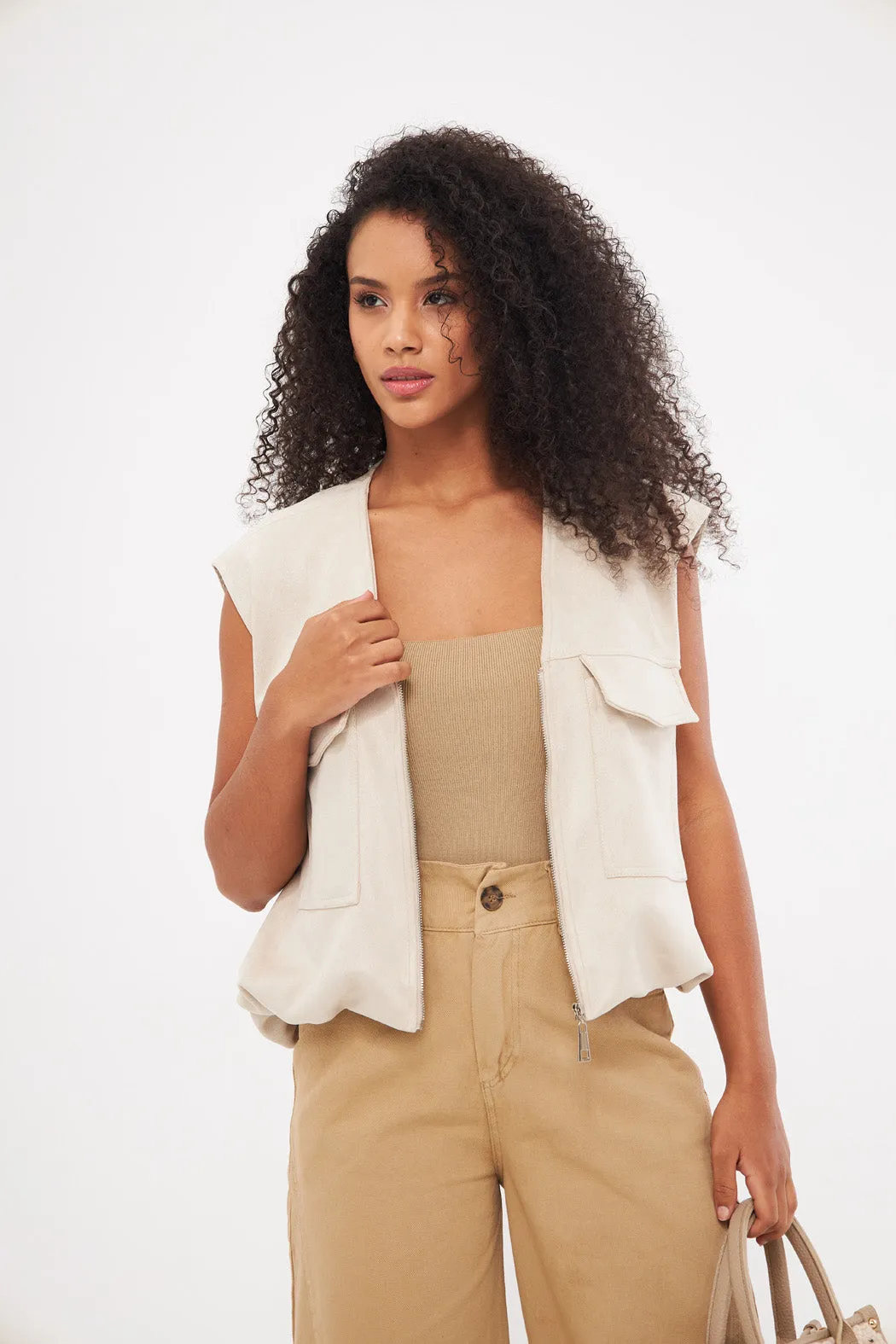 Large Front Pockets Sleeveless Gilet