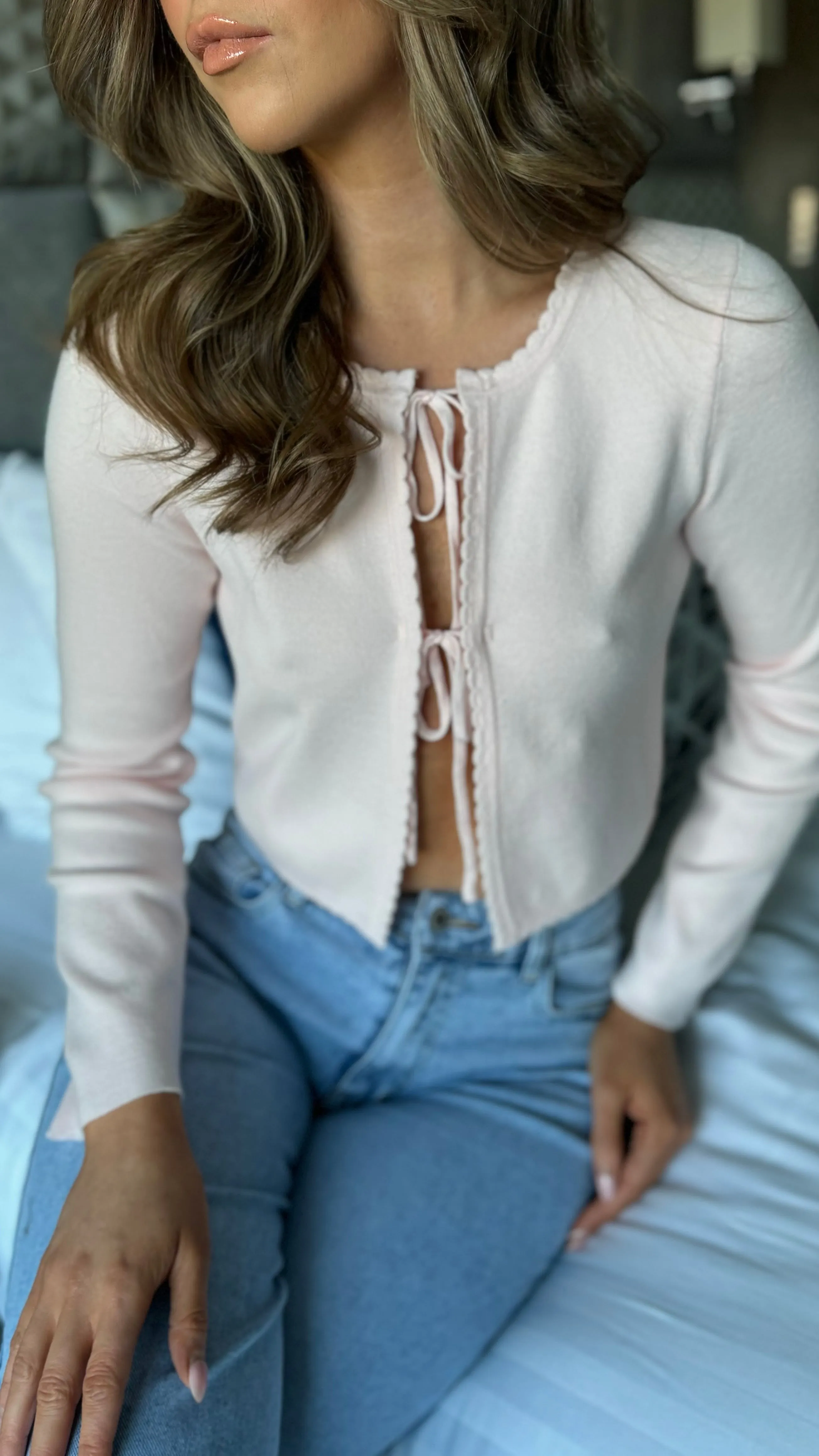 Lillian Rose Pink Tie Detail Cardigan
