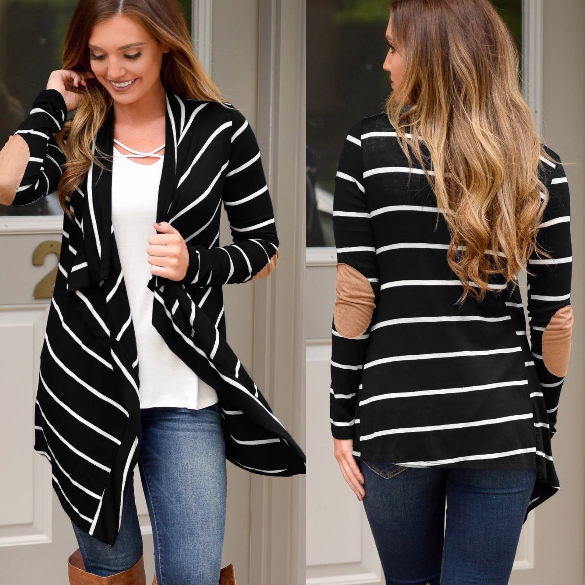 Loose Irregular Stitching Striped Knit Cardigan