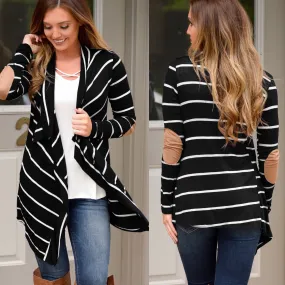 Loose Irregular Stitching Striped Knit Cardigan