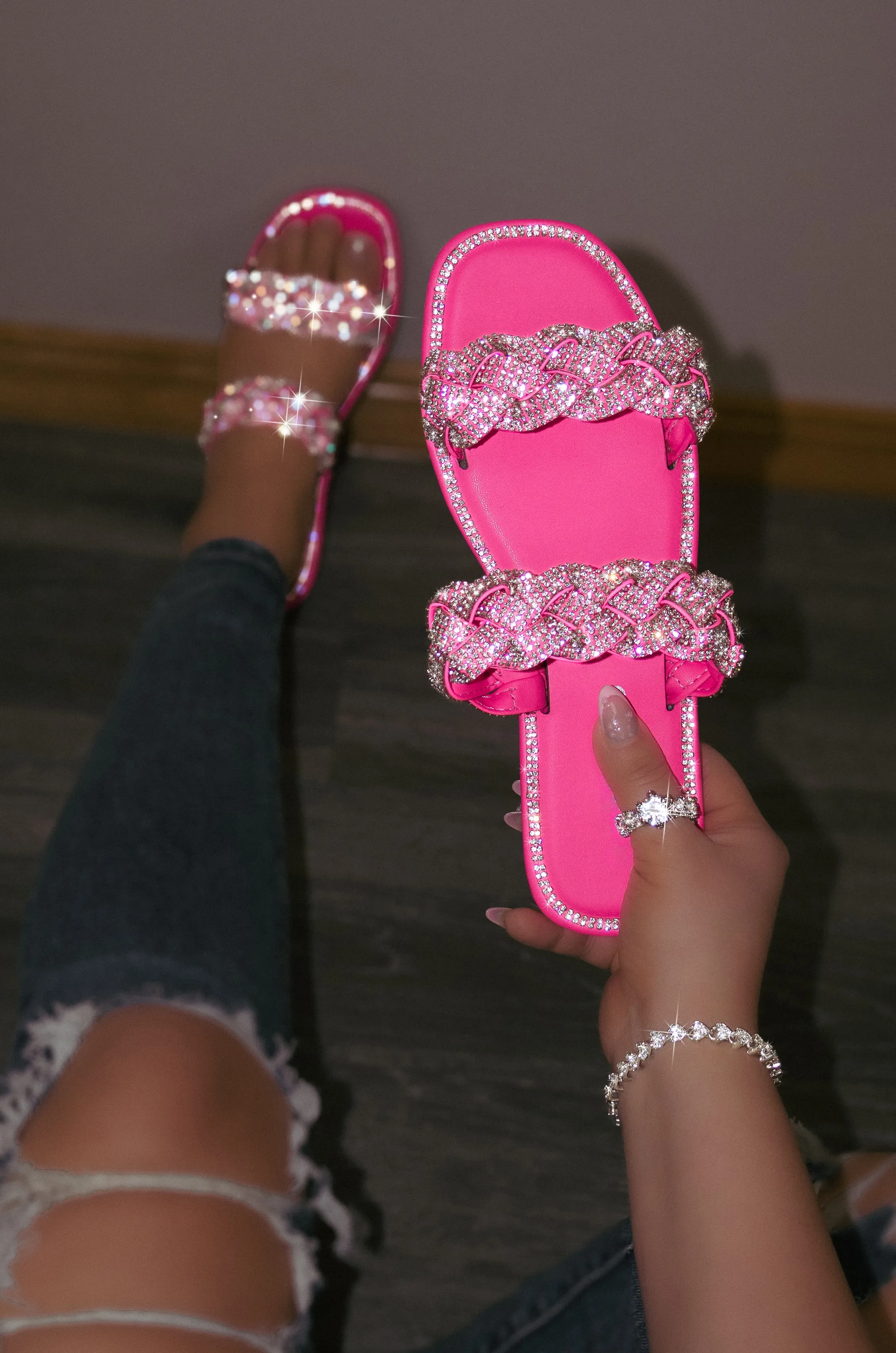 Maddy - Double Embellished Braided Strap Sandals, Easy Slip-On Design, Chic Summer Footwear, Lightweight & Comfortable, Perfect for Casual Outings