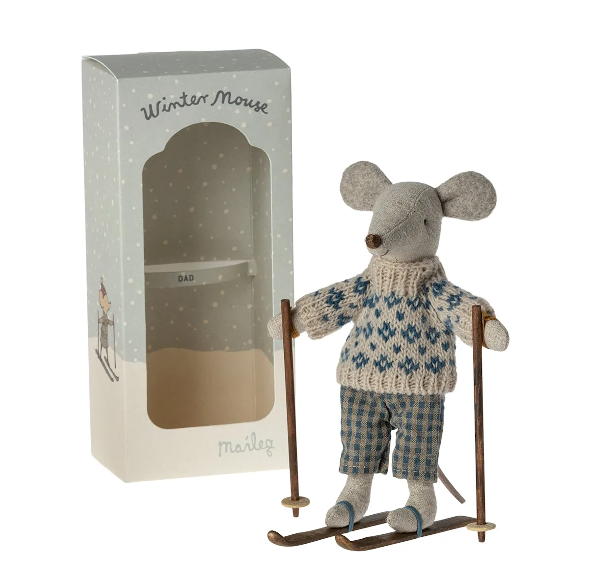 Maileg Winter Mouse with Skis - Dad (2023) - Retired Product, Limited Stock