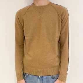 Men’s Brand New Scottish Camel Brown Stripe Crew Neck Jumper Medium