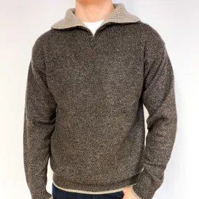 Men's Brown Fawn Marl Cashmere 1/4 Zip Jumper Extra Large