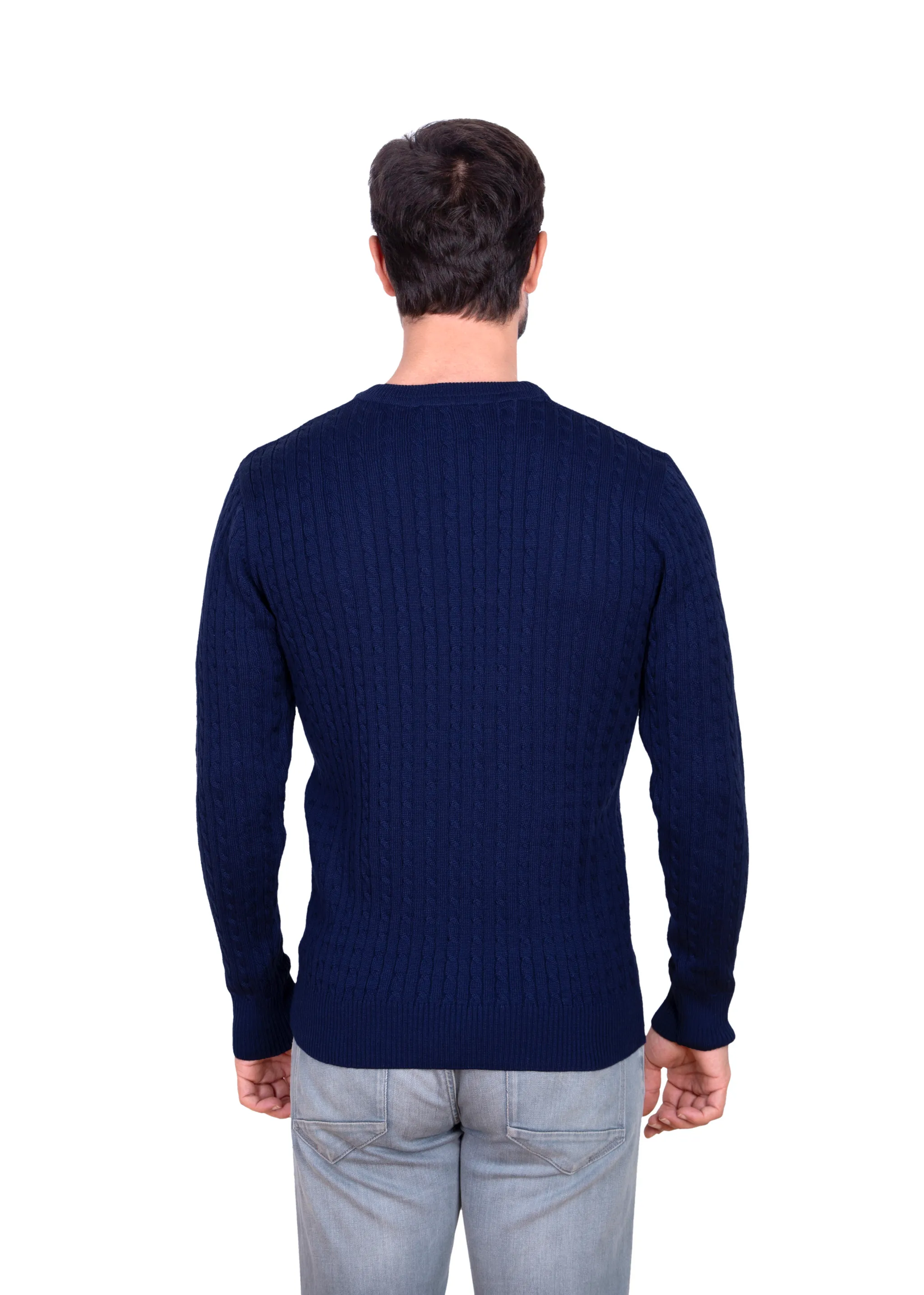 Men's Ink Blue Mildura Wool Cable Knit Crew Neck Jumper