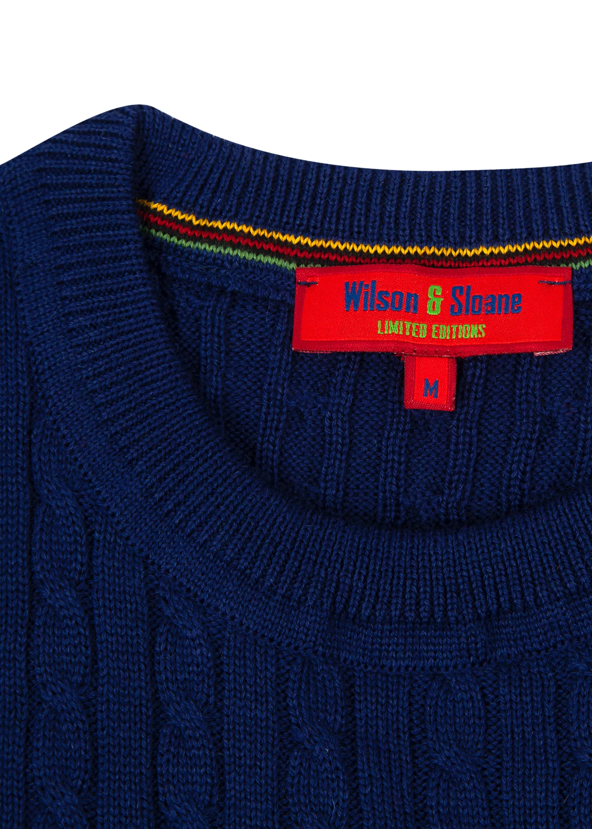 Men's Ink Blue Mildura Wool Cable Knit Crew Neck Jumper