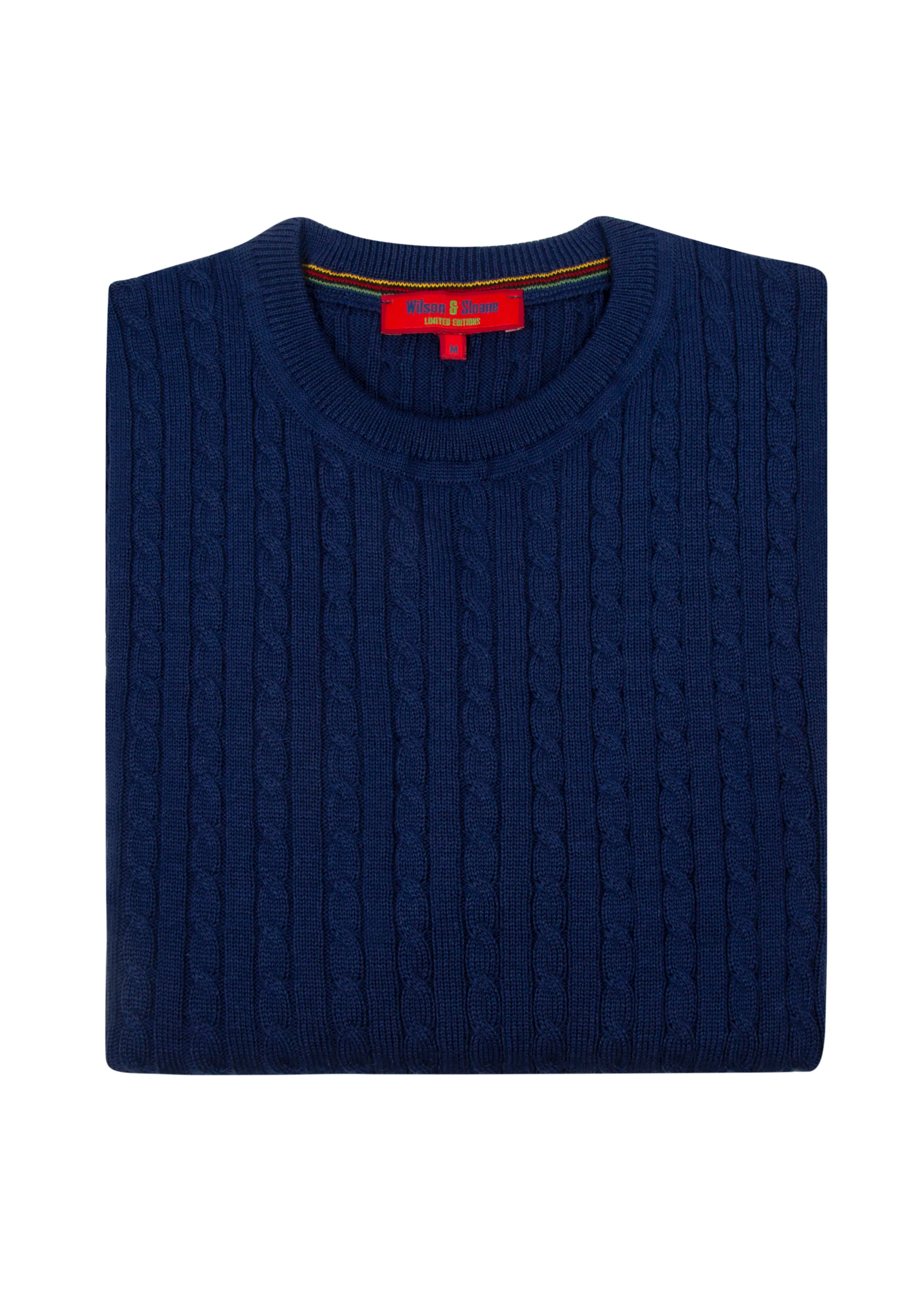 Men's Ink Blue Mildura Wool Cable Knit Crew Neck Jumper