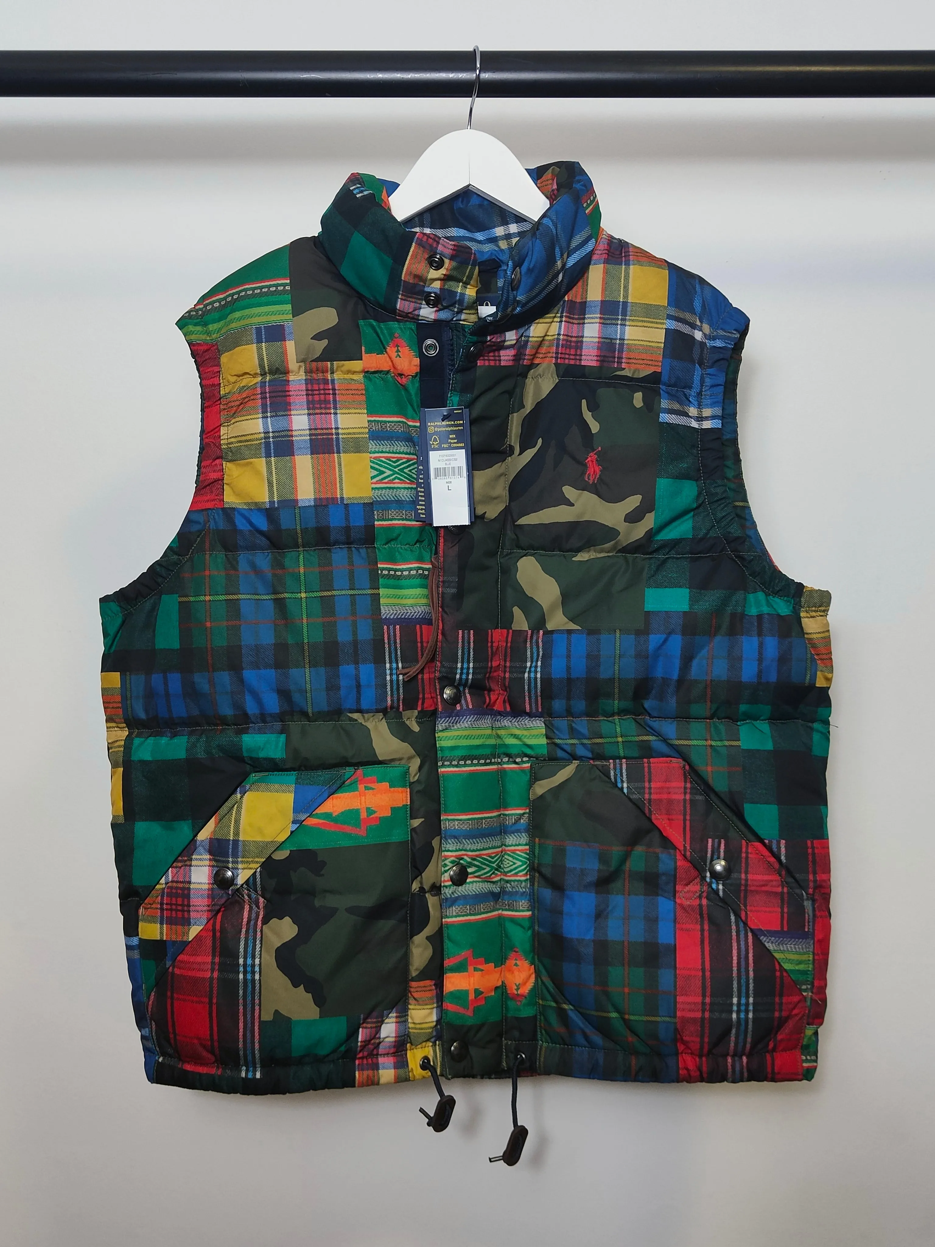 Men's Patchwork Down Puffer Gilet in Multi L