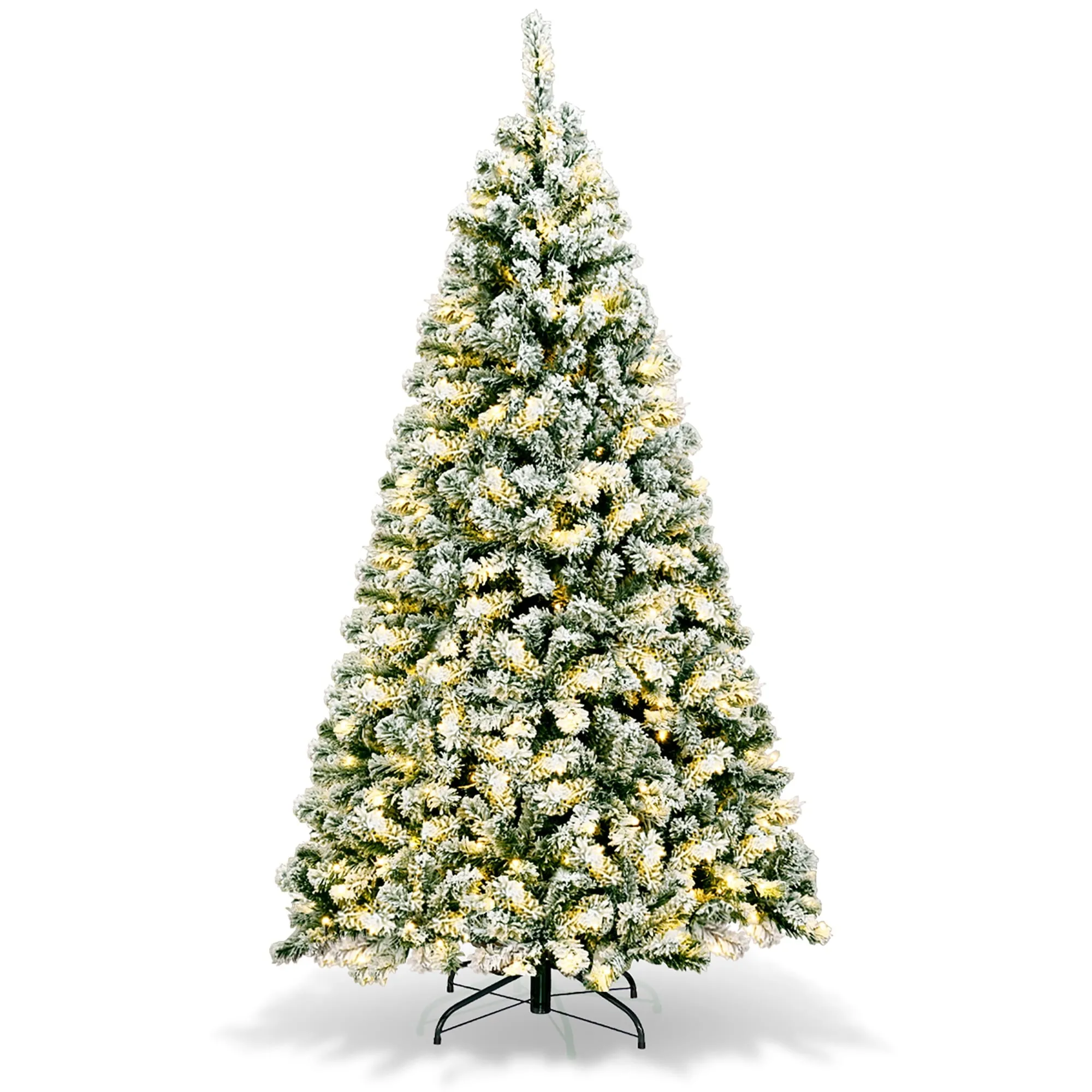 modern 6Ft Pre-Lit Premium Snow Flocked Hinged Artificial Christmas Tree w/ 250 Lights