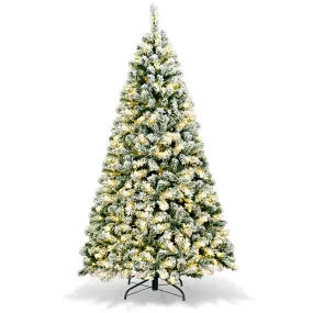 modern 6Ft Pre-Lit Premium Snow Flocked Hinged Artificial Christmas Tree w/ 250 Lights