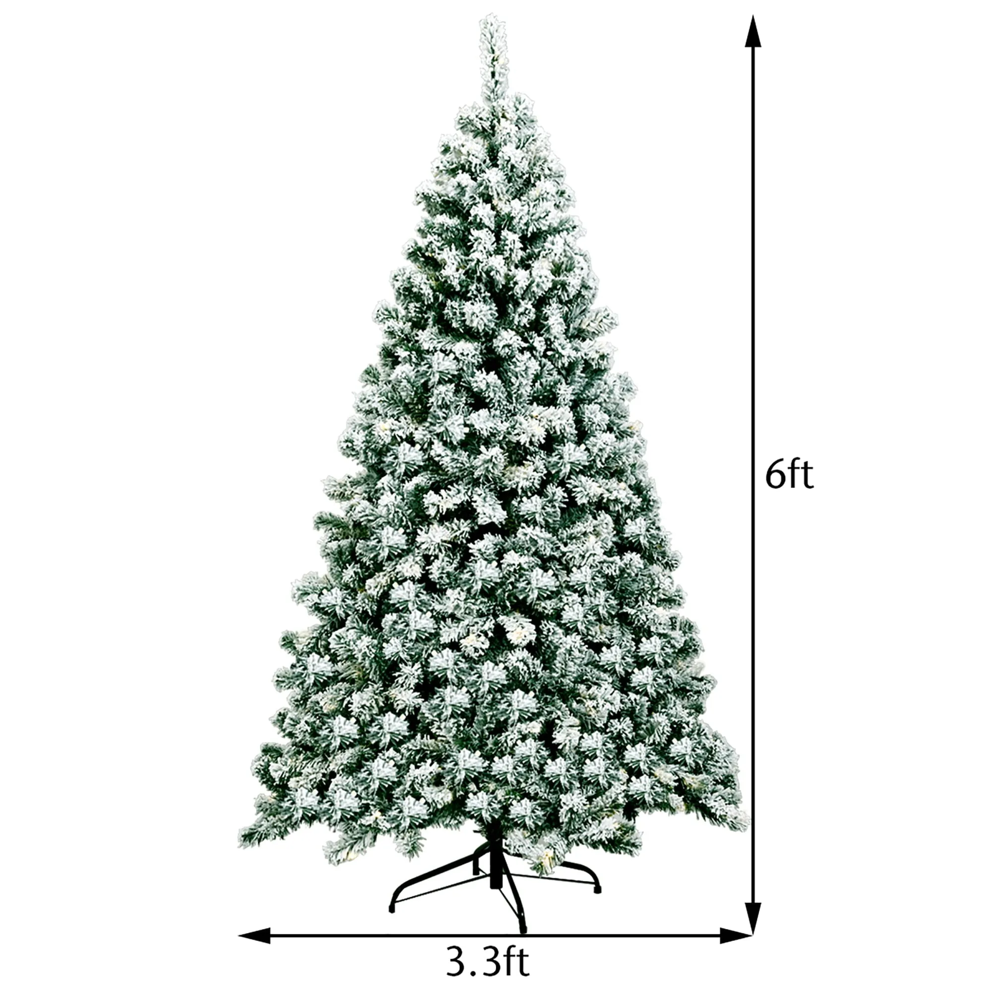 modern 6Ft Pre-Lit Premium Snow Flocked Hinged Artificial Christmas Tree w/ 250 Lights