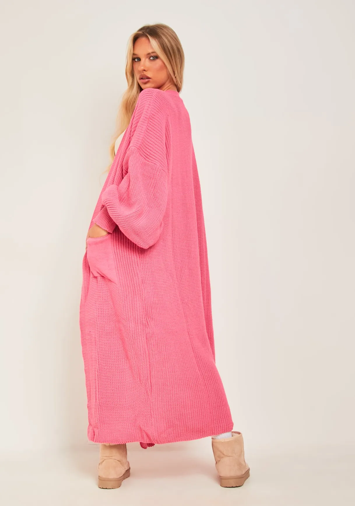 Nathalie Pink Balloon Sleeve Knitted Cardigan