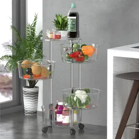 (Net) 5 Layer Round Acrylic Multifunctional Rotary Storage Basket with wheels Transparent Grey