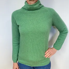 New Scottish Fern Green Cashmere Turtle Neck Jumper Medium