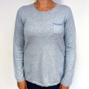 Pale Blue Flecked Cashmere Crew Neck Jumper Large