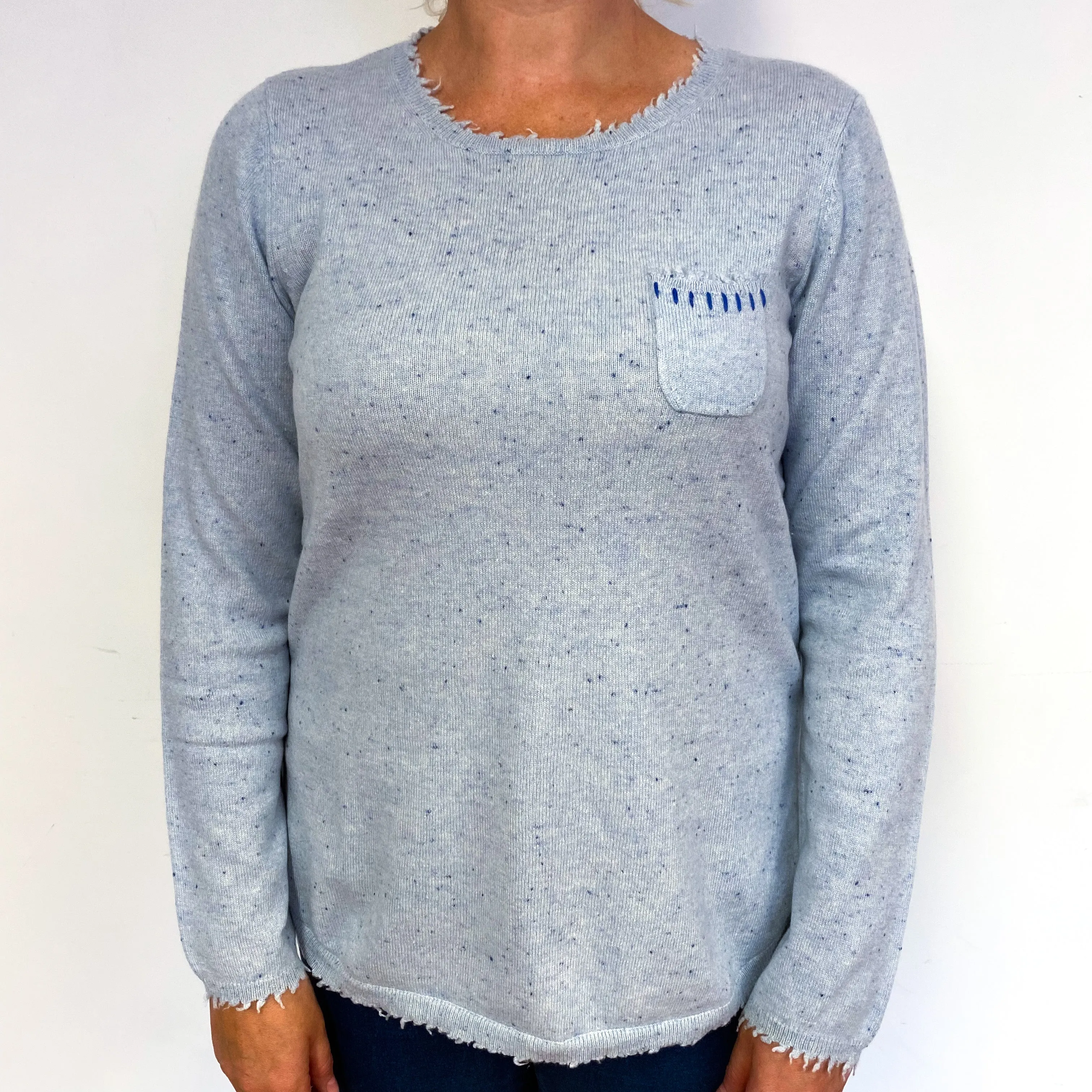 Pale Blue Flecked Cashmere Crew Neck Jumper Large