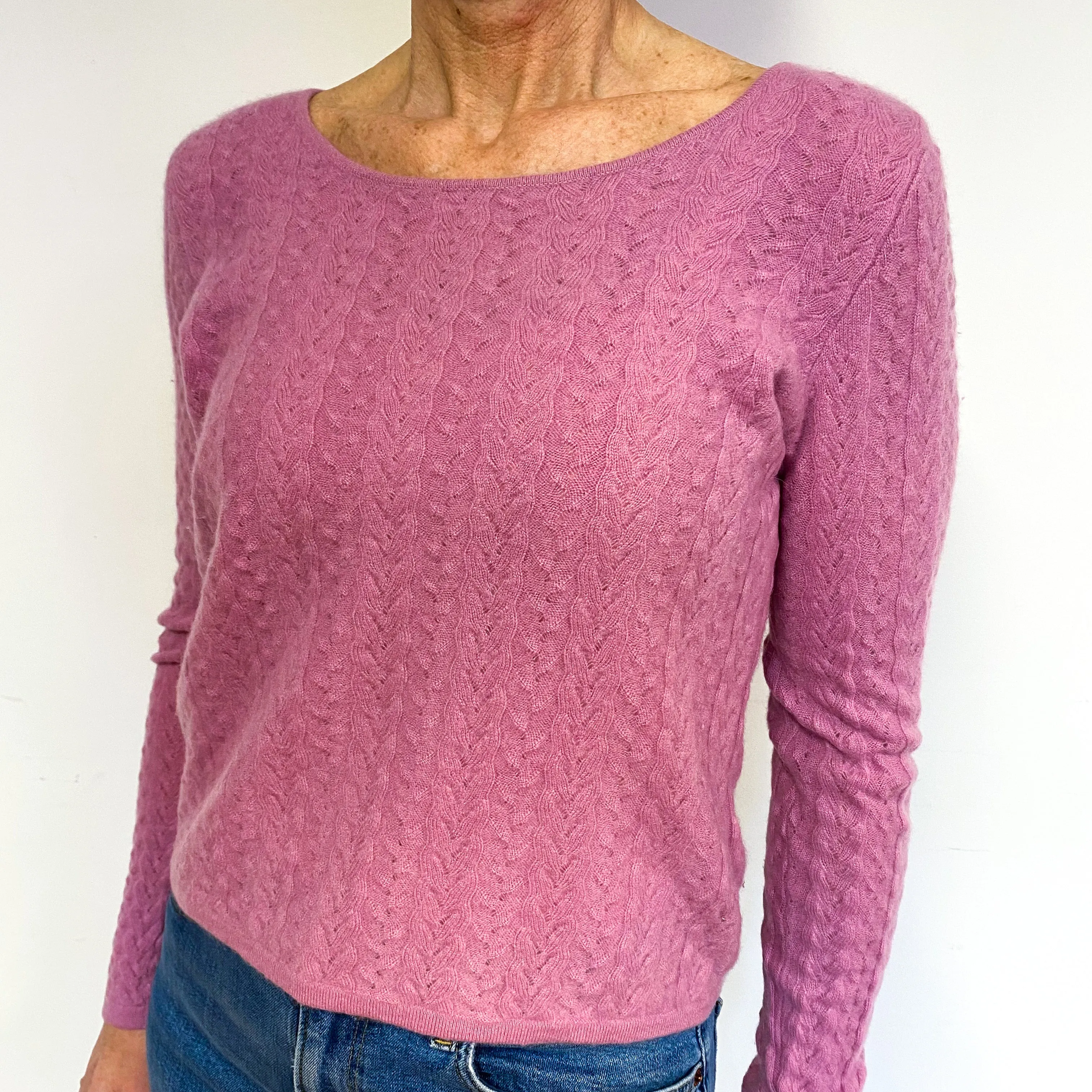 Pale Heather Pink Cashmere Crew Neck Jumper Medium