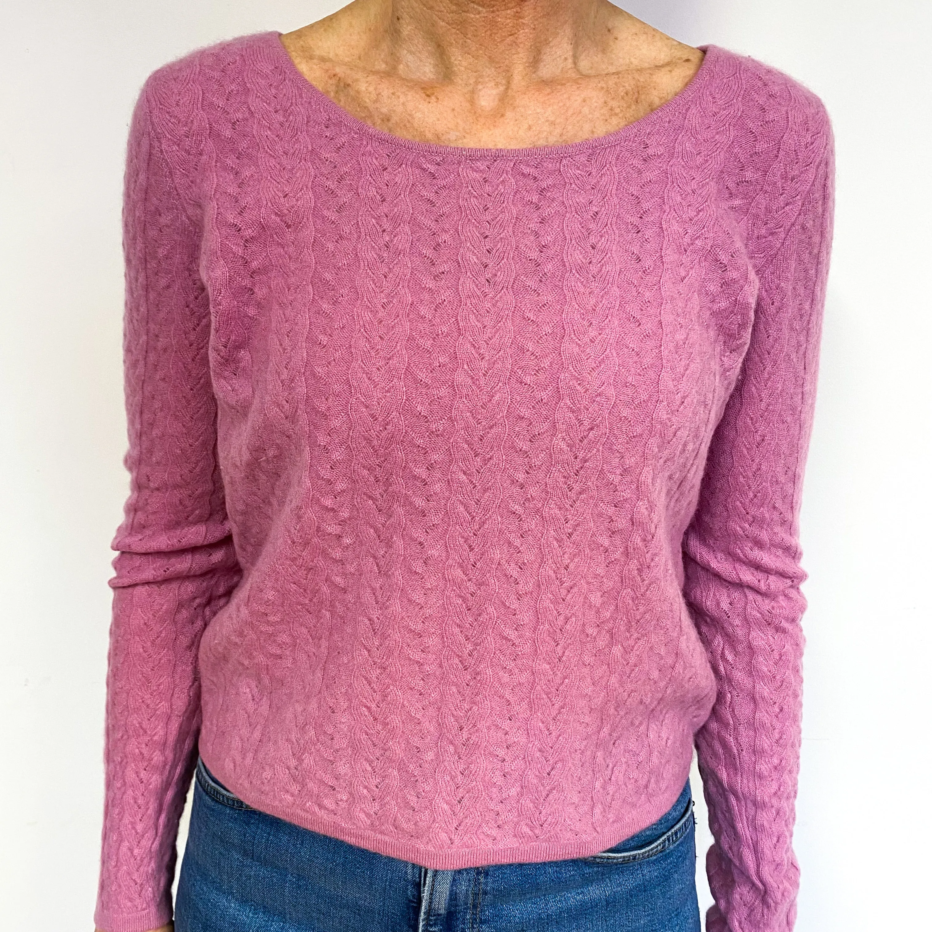 Pale Heather Pink Cashmere Crew Neck Jumper Medium