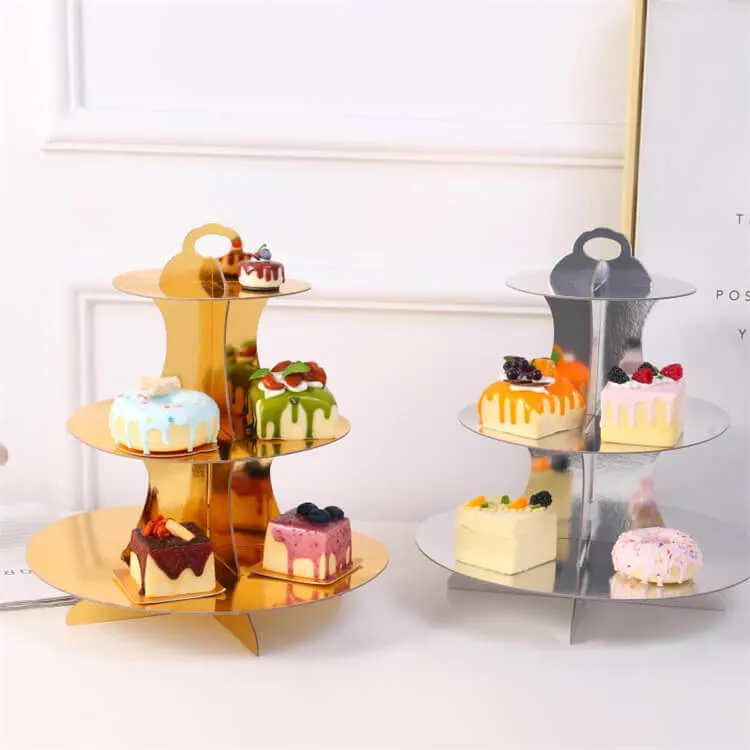 Paper Cake Stand | Silver | Three-Layer