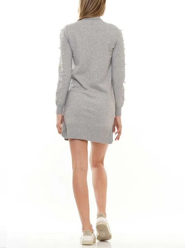 pearl sleeve knit turtleneck dress