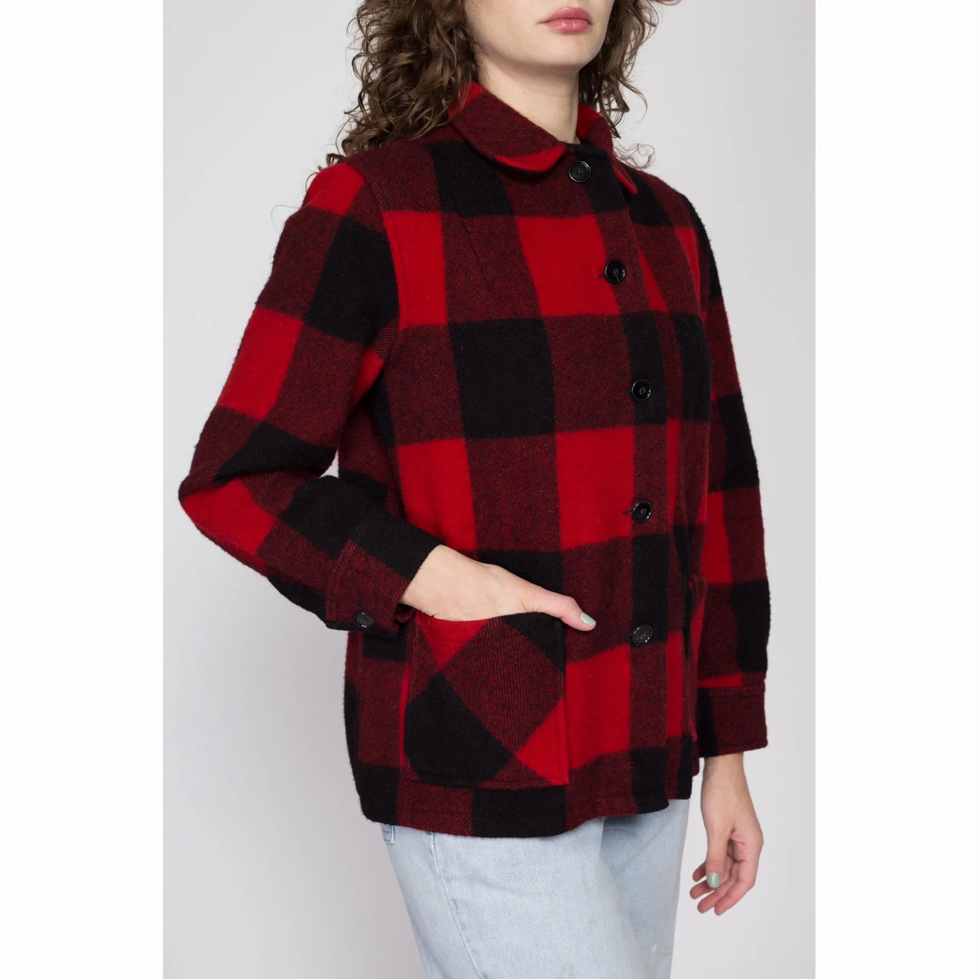 Petite Medium 60s 70s Buffalo Plaid Wool Jacket