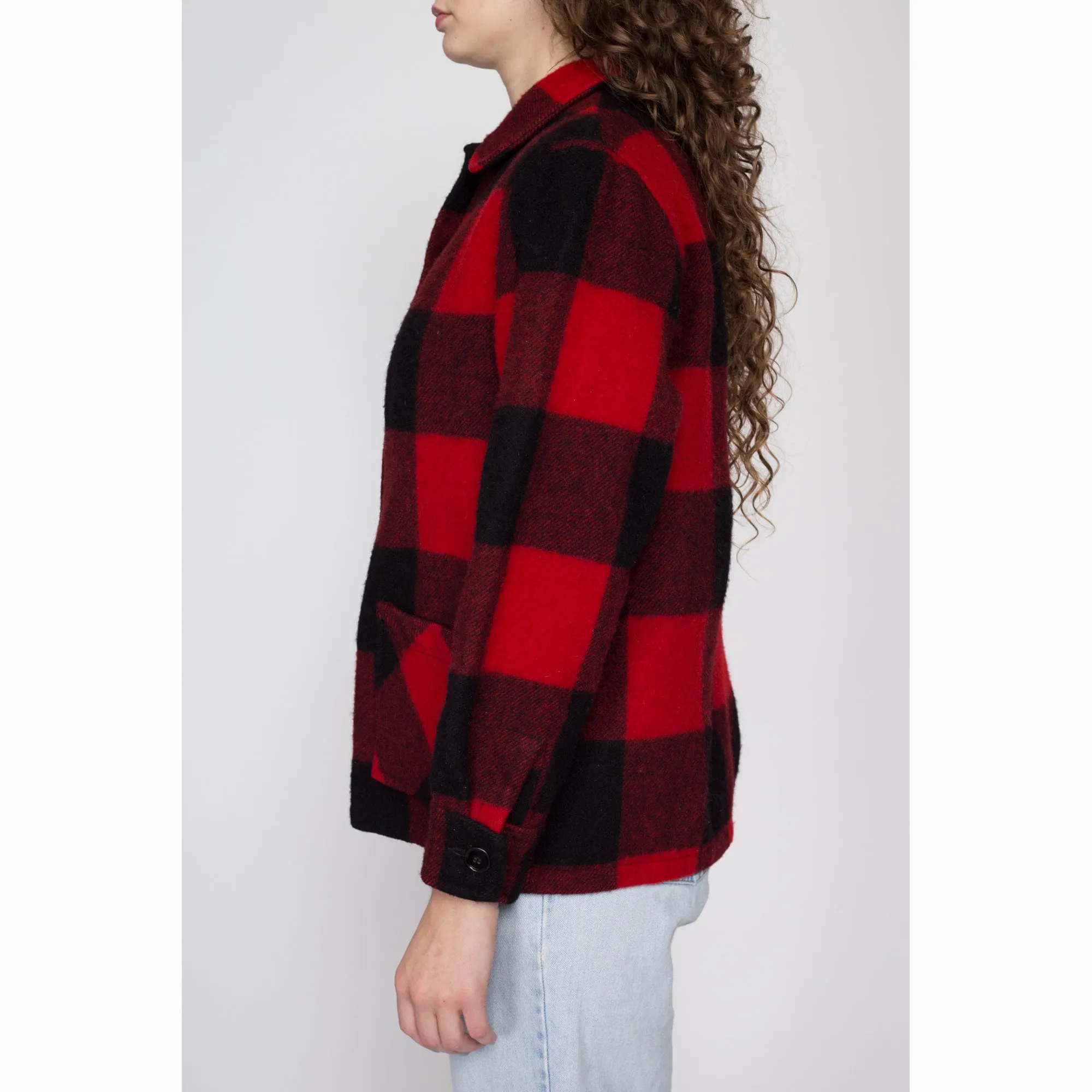 Petite Medium 60s 70s Buffalo Plaid Wool Jacket