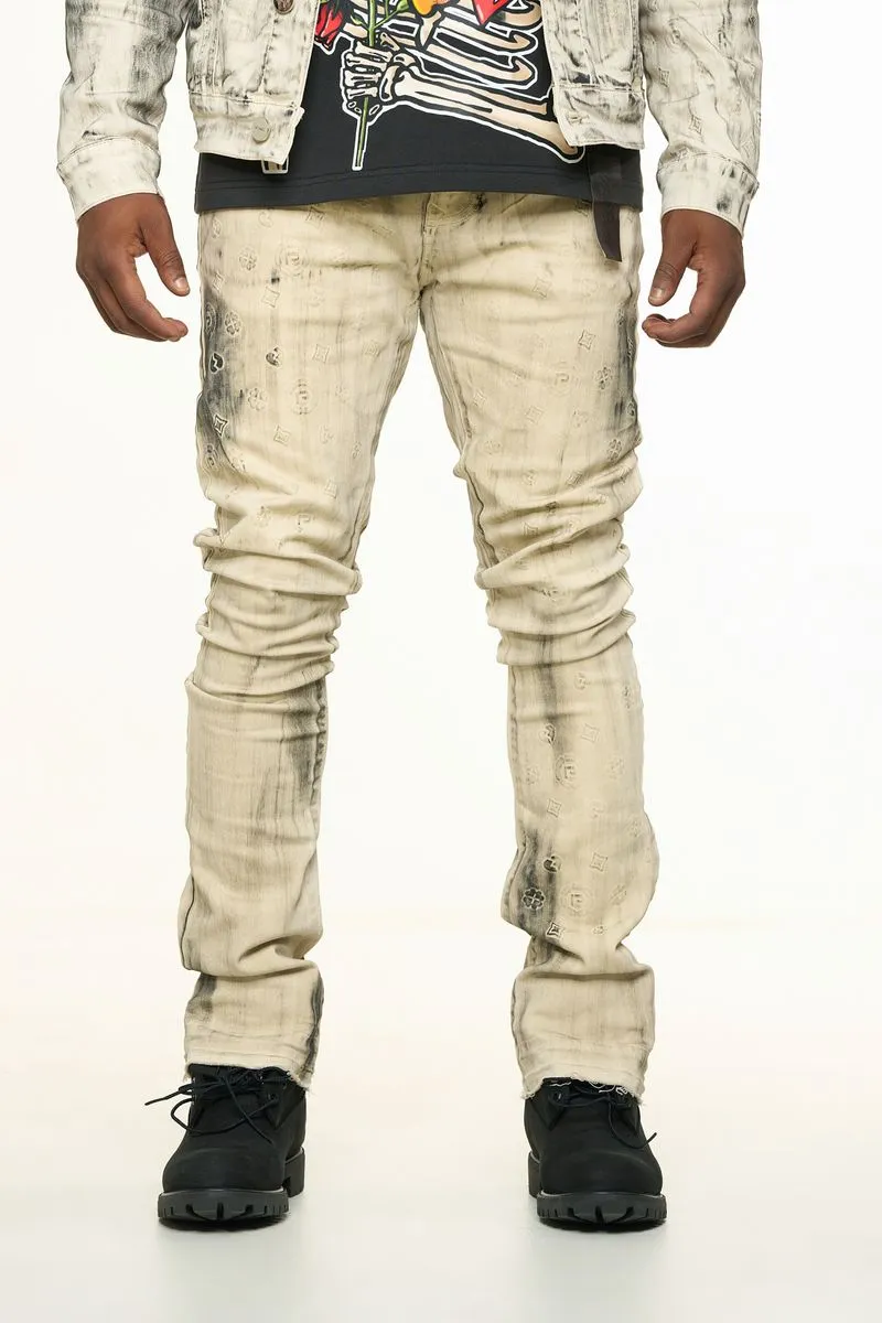 PHEELINGS NEW EMOTIONS EMBOSSED FLARE STACK DENIM (LIGHT GREY BLACK OVERDYE)