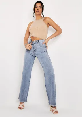 Phoebe Denim Light Wash Frayed Raw Hem Jeans