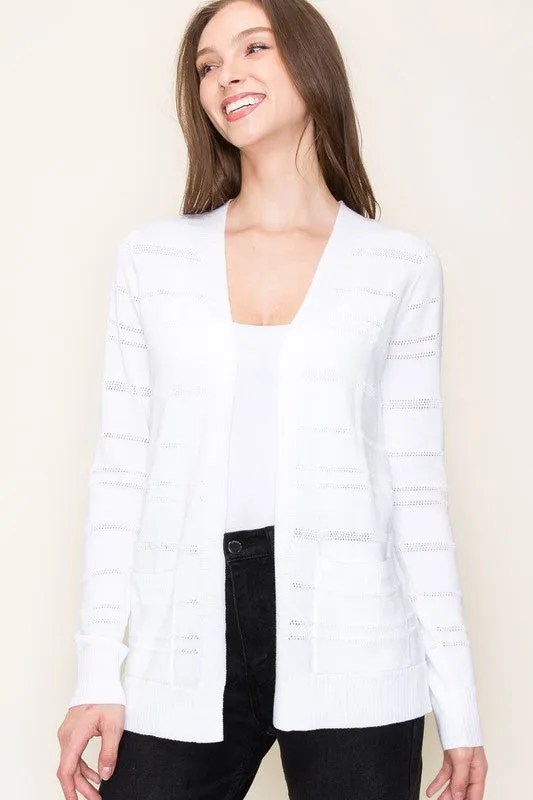 Pointelle Striped Cardigan