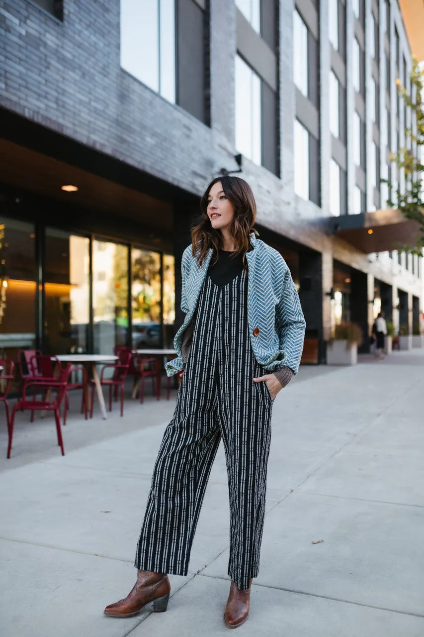 Portuguese Wool Pieper Coat in Cobalt and Cream Herringbone - XL Left