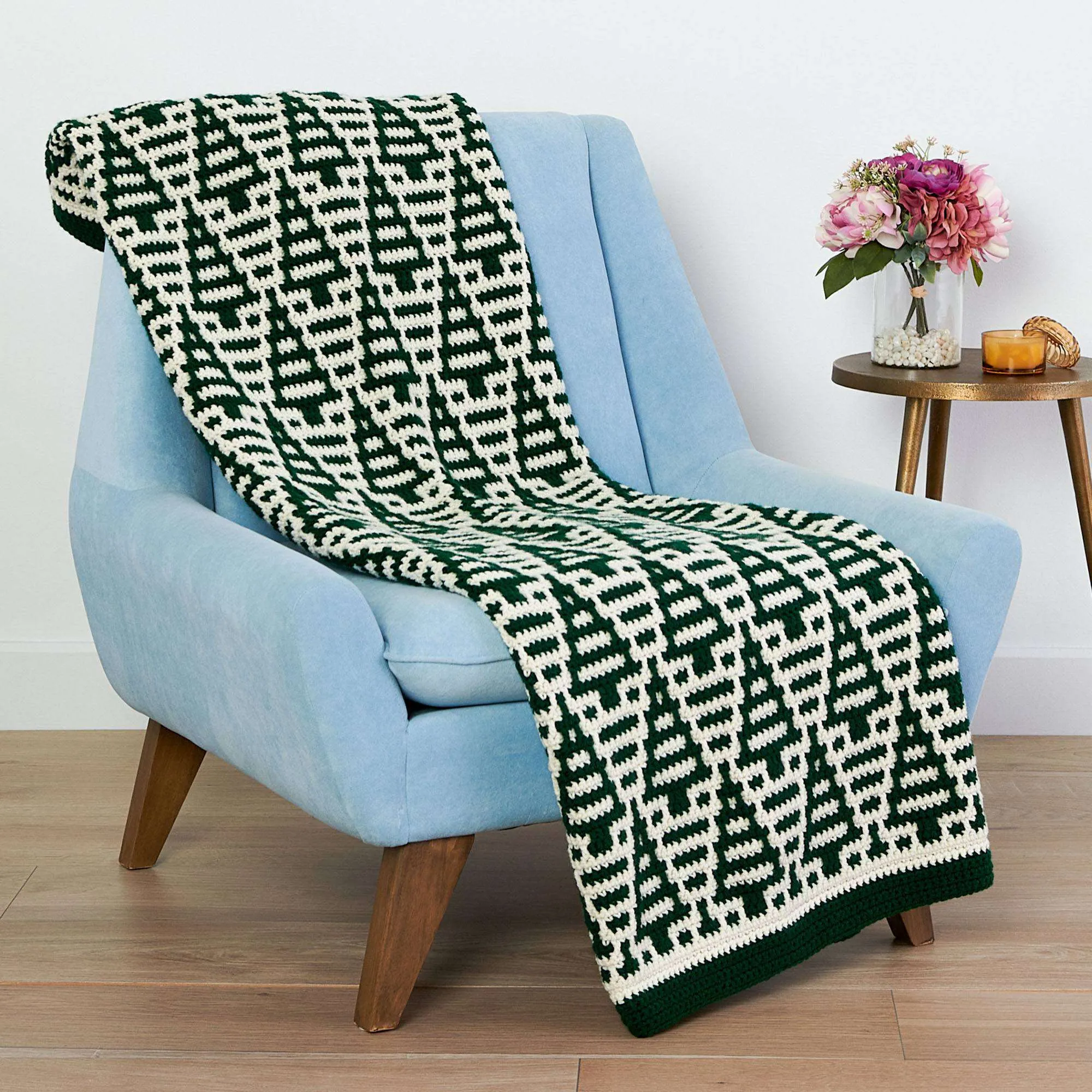 Red Heart Evergreen Mosaic Crochet Blanket