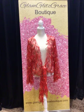 Red Sequin Wrap front Shrug Cardigan