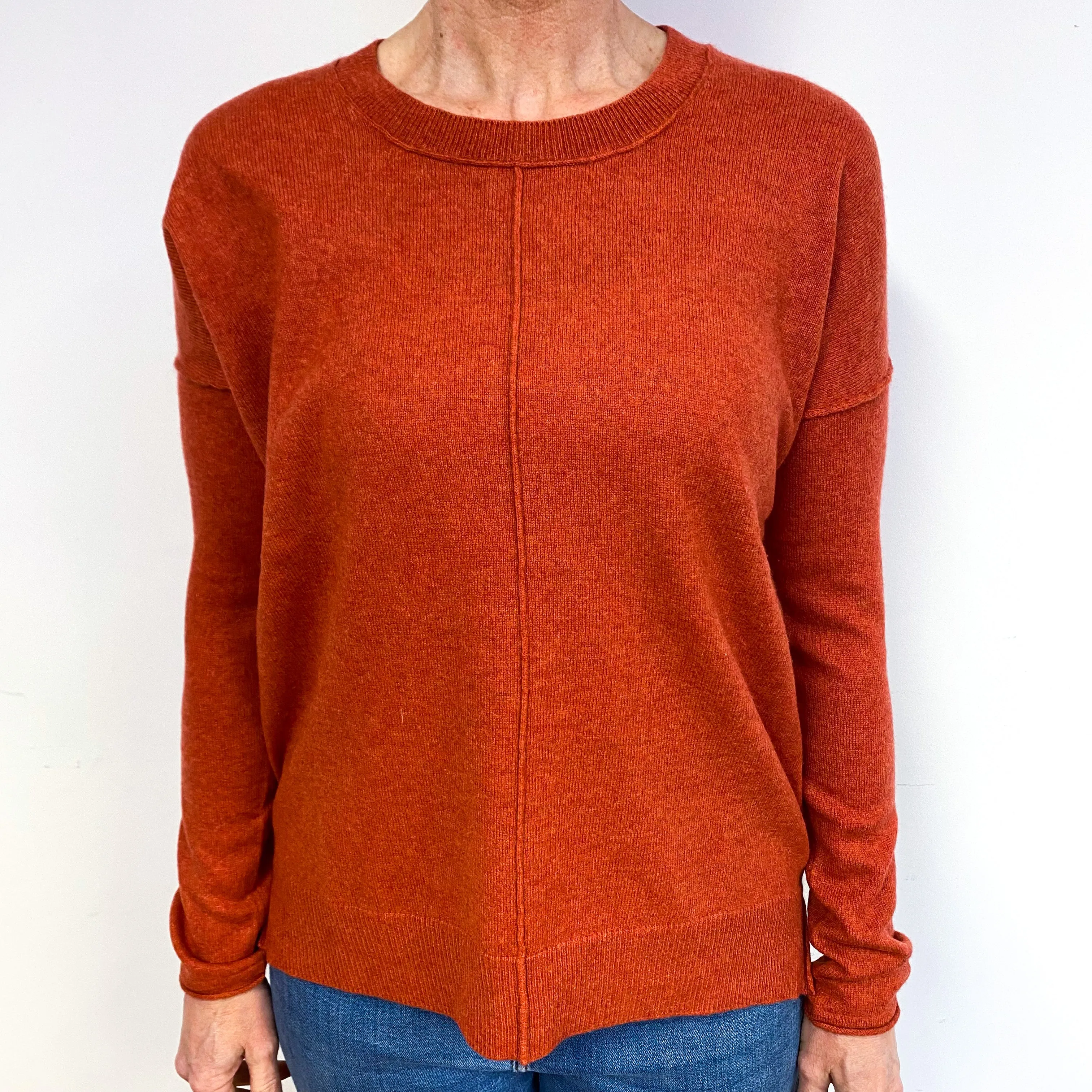 Rust Orange Cashmere Crew Neck Jumper Medium
