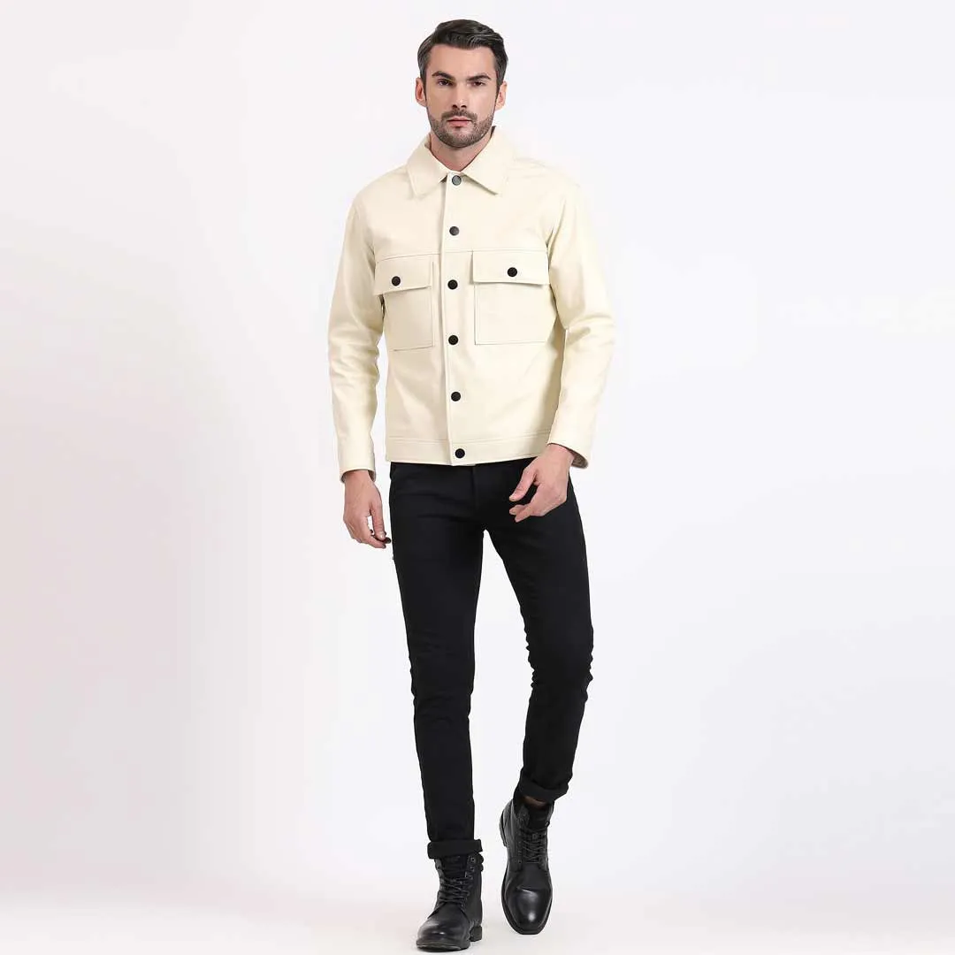 Saint Roy Off White Leather Men's Jackets