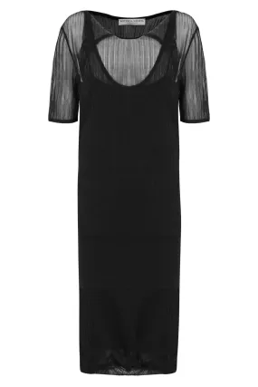 SHEER RIB KNIT DRESS | BLACK