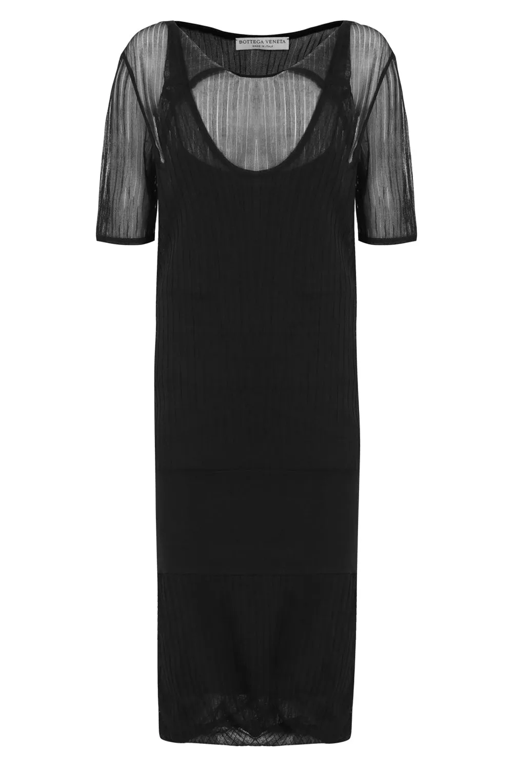 SHEER RIB KNIT DRESS | BLACK